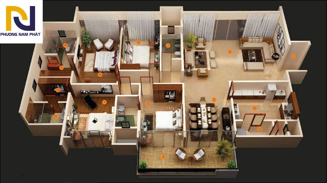 Thiết kế nội thất chung cư 4 phòng ngủ